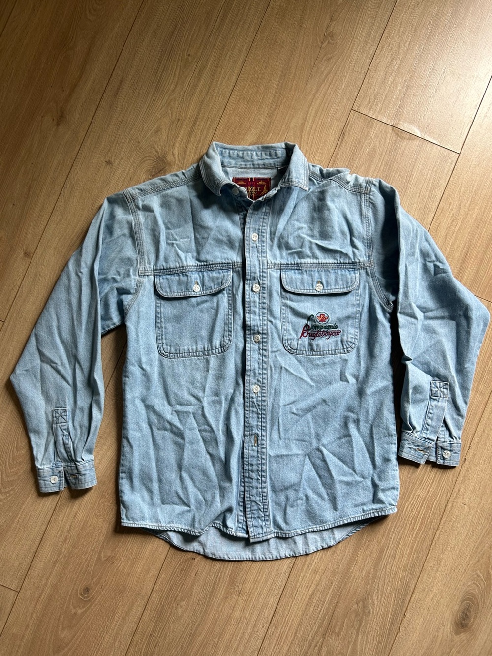 Bugle Boy Light Blue Denim Shirt with Red Crest Label